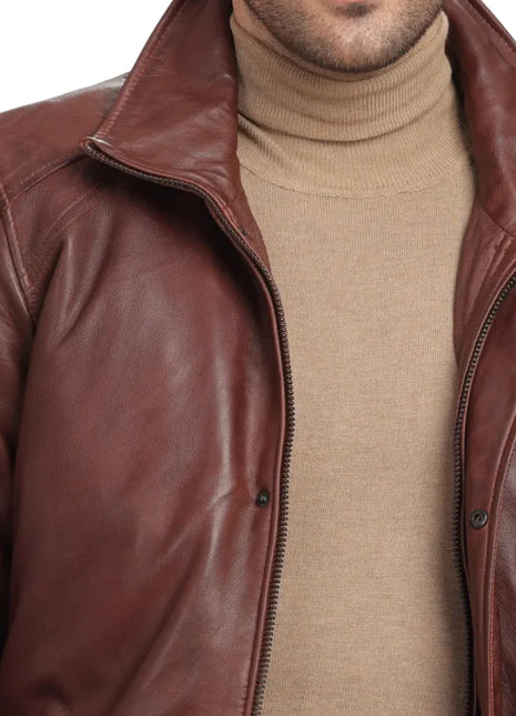 Men's Real Lambskin Leather Brown Car Coat