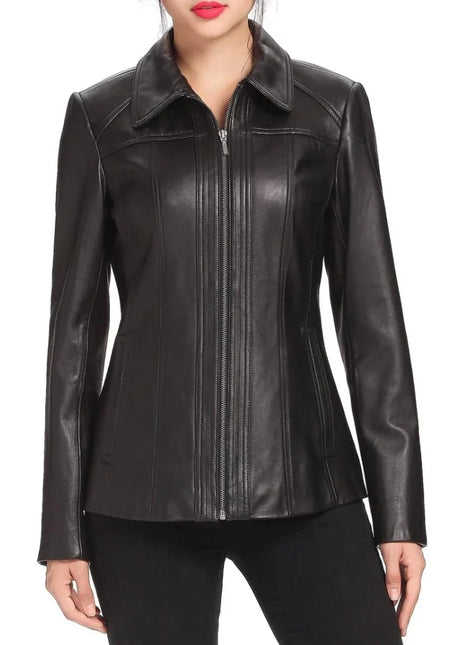 Ammy Women's Black Leather Car Coat