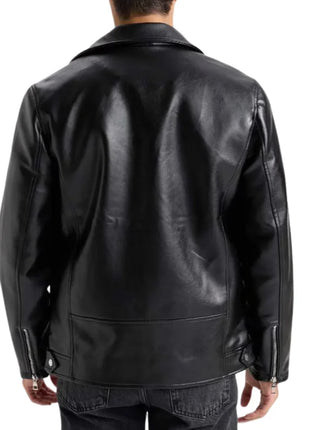 American Polo Collar Black Men Biker Leather Jacket