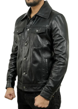 Holland Black Real Leather Trucker Jacket Mens