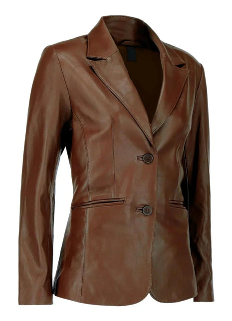 Dark Brown Lambskin Leather Blazer Womens