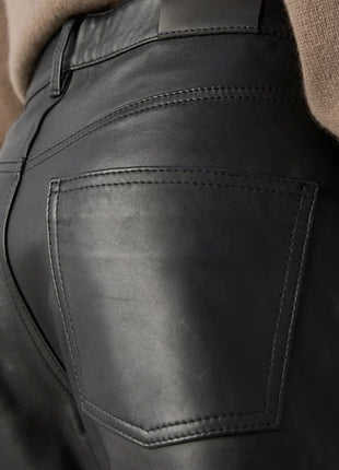 Straight Leg Leather Black Pants Mens