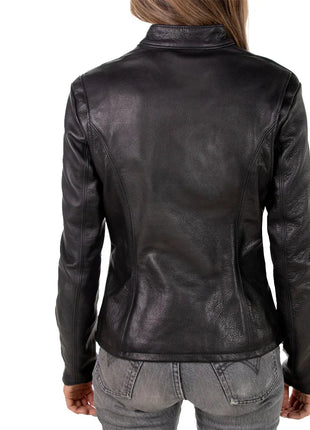 Cowhide Black Leather Jacket Womens