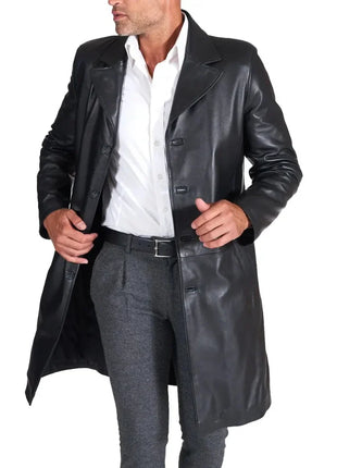 Men's Long Real Black Lamb Leather long Coat