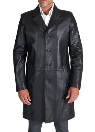 Men's Long Real Black Lamb Leather long Coat