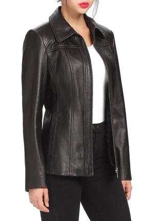 Ammy Women's Black Leather Car Coat