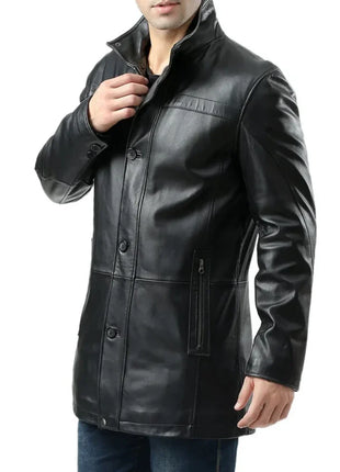 Murphy Men's Real Lambskin Black Leather Car Coat - 3/4 Length Coat