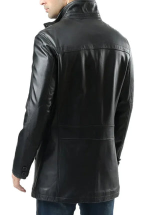 Murphy Men's Real Lambskin Black Leather Car Coat - 3/4 Length Coat