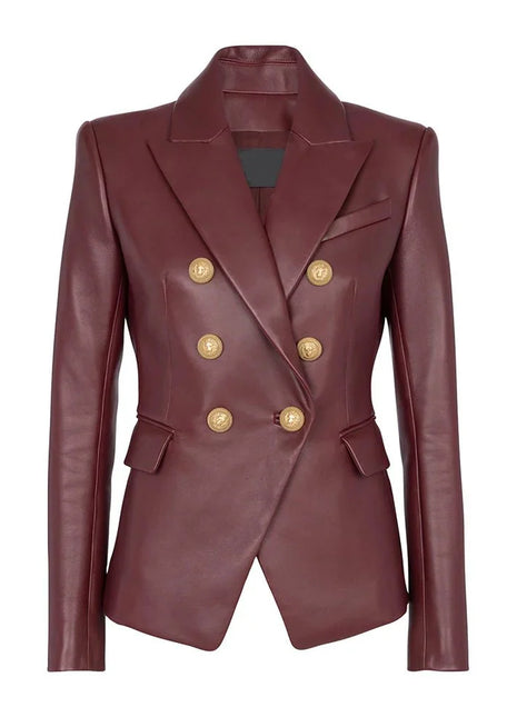 Kim Double Breasted Red Leather Blazer Womens