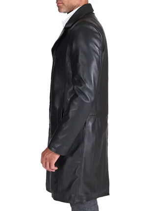 Men's Long Real Black Lamb Leather long Coat