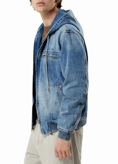 Mens Blue Denim Hooded Jean Jacket