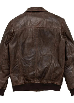 Maverick Vintage Brown Leather Bomber Jacket with Detachable Sherpa Collar