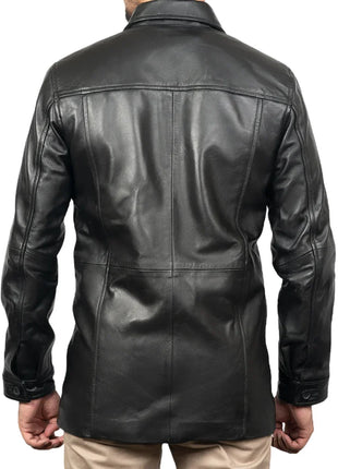 Victor Black Mens 3/4 Length Lambskin Leather Car Coat