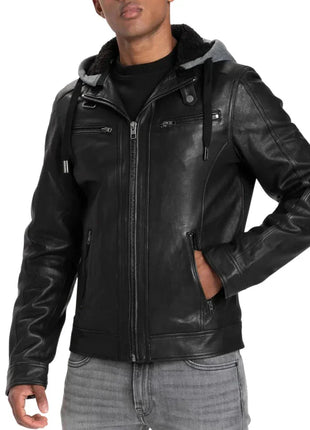 Men’s Real Lambskin Leather Jacket with Hood