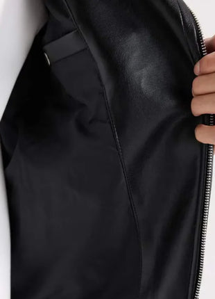American Polo Collar Black Men Biker Leather Jacket
