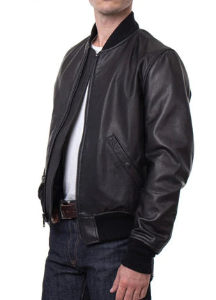 Men's Lightweight Black Cowhide Leather Bomber Jacket