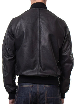 Men's Lightweight Black Cowhide Leather Bomber Jacket