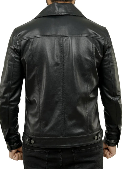 Holland Black Real Leather Trucker Jacket Mens