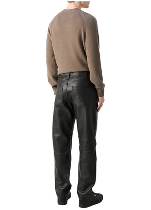 Straight Leg Leather Black Pants Mens