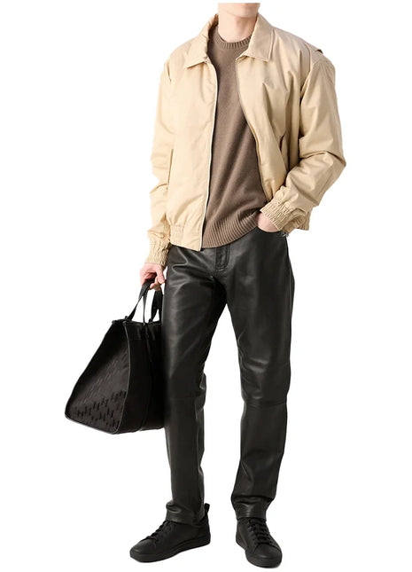Straight Leg Leather Black Pants Mens
