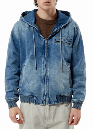 Mens Blue Denim Hooded Jean Jacket