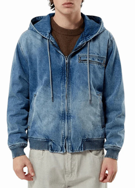 Mens Blue Denim Hooded Jean Jacket