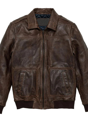 Maverick Vintage Brown Leather Bomber Jacket with Detachable Sherpa Collar