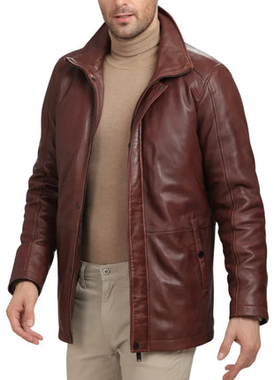 Men's Real Lambskin Leather Brown Car Coat