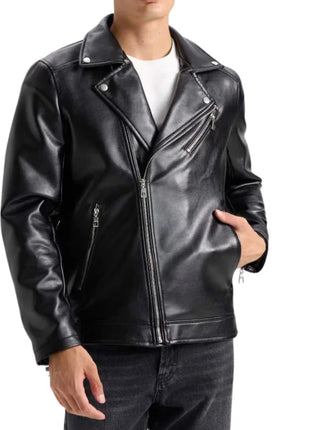 American Polo Collar Black Men Biker Leather Jacket