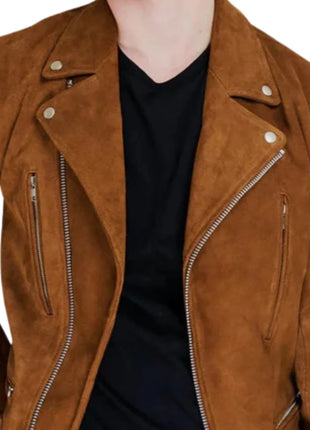 Men's Brown Moto Suede Leather Jacket