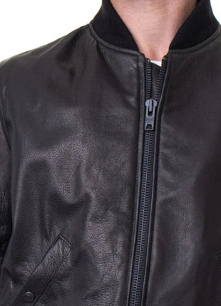 Men's Lightweight Black Cowhide Leather Bomber Jacket