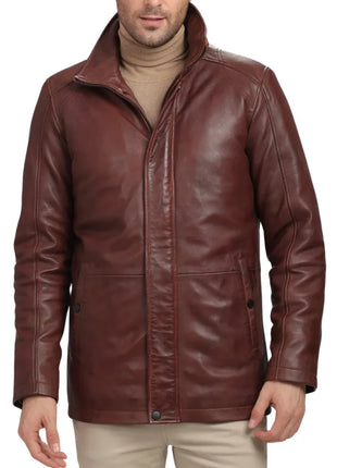 Men's Real Lambskin Leather Brown Car Coat