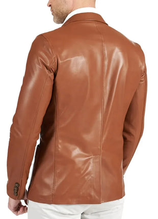 Mens Brown Two Button Tan Natural Leather Blazer Jacket