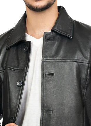 Victor Black Mens 3/4 Length Lambskin Leather Car Coat