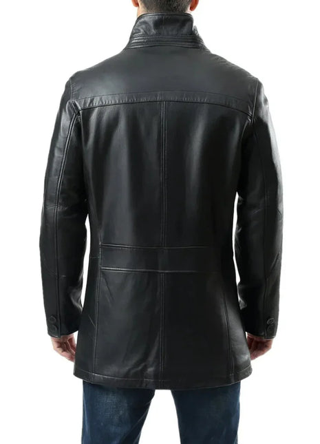 Murphy Men's Real Lambskin Black Leather Car Coat - 3/4 Length Coat