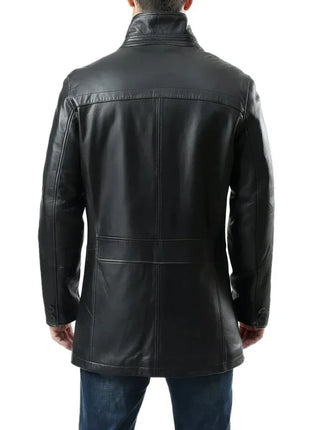 Murphy Men's Real Lambskin Black Leather Car Coat - 3/4 Length Coat