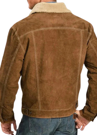 Men's Sherpa Lined Boar Suede Brown Jacket