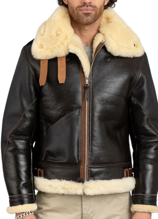 Henry Men's Real Brown B3 Sheepskin Flight Jacket