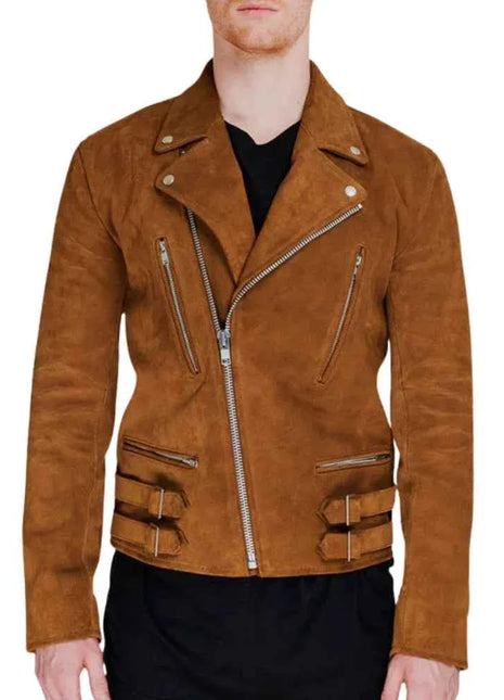 Men's Brown Moto Suede Leather Jacket