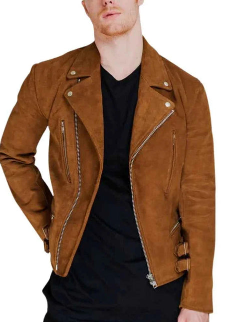 Men's Brown Moto Suede Leather Jacket
