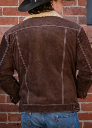 Men's Sherpa Lined Boar Suede Brown Jacket