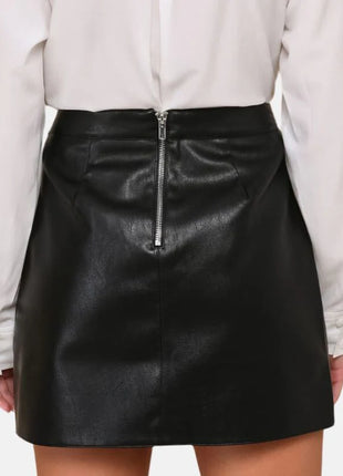 Women's Mini Black Leather Skirt With Pockets