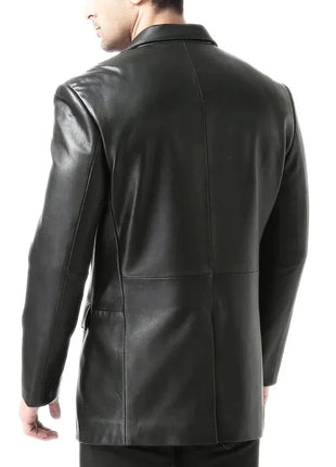 Men's Two Button Real Lambskin Black Leather Blazer
