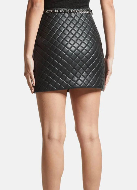 Women’s Quilted Black Mini Leather Skirt
