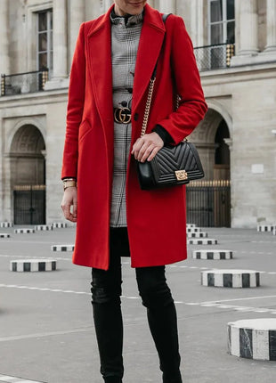 Womens Jackson Red Single Breasted Wool Coat