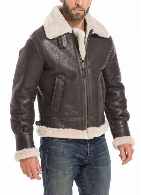 Sheepskin B3 Raf Men's Fur Shearling Bomber Brown Aviator Jacket