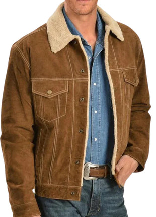 Men's Sherpa Lined Boar Suede Brown Jacket