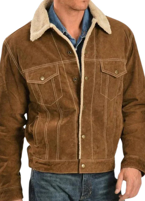 Men's Sherpa Lined Boar Suede Brown Jacket