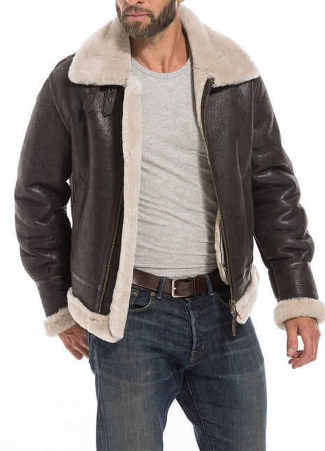 Sheepskin B3 Raf Men's Fur Shearling Bomber Brown Aviator Jacket