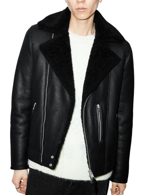 Archon Dyed Black Shearling Leather Biker Jacket Men's